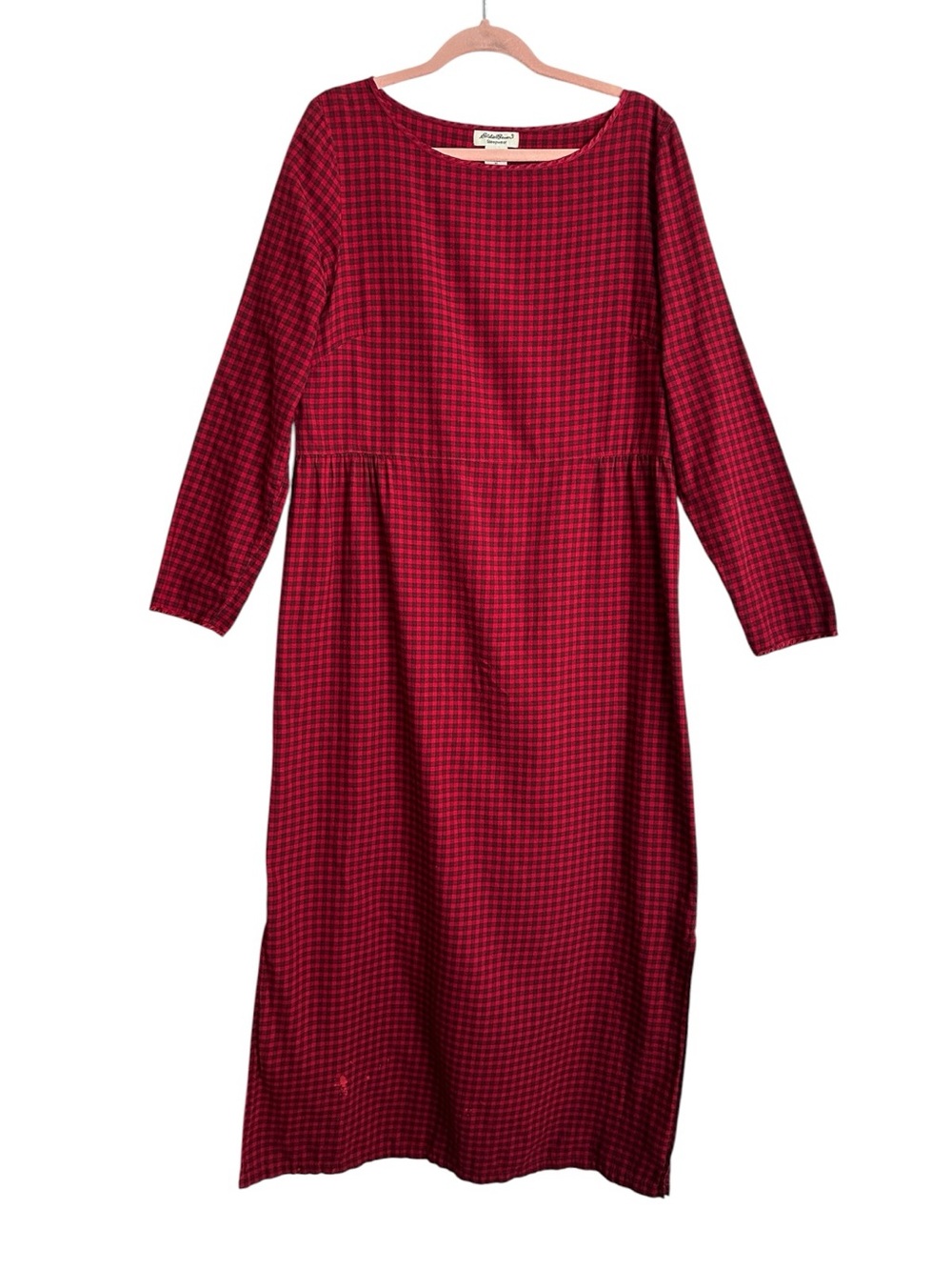 Vintage 90s Eddie Bauer Red Plaid Cotton Flannel Nightgown Tall M